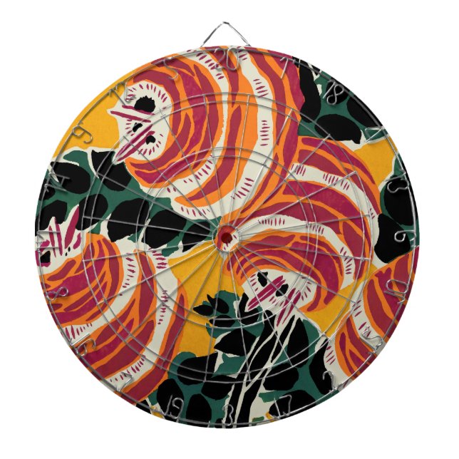 Senapsgul & Orange Art Deco Blommig Dekor Darttavla (Framsidan)
