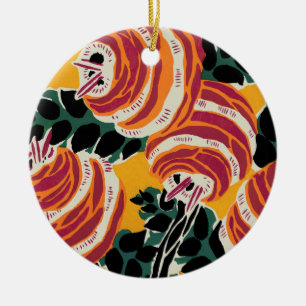 Senapsgul & Orange Art Deco Blommig Dekor Julgransprydnad Keramik