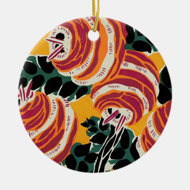 Senapsgul & Orange Art Deco Blommig Dekor Julgransprydnad Keramik (Framsidan)