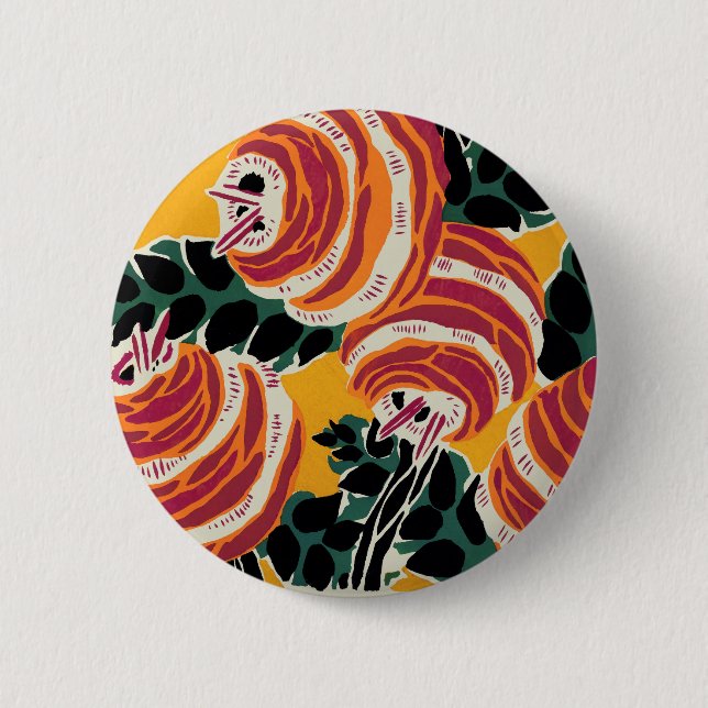 Senapsgul & Orange Art Deco Blommig Dekor Knapp (Framsida)