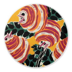 Senapsgul & Orange Art Deco Blommig Dekor Knopp