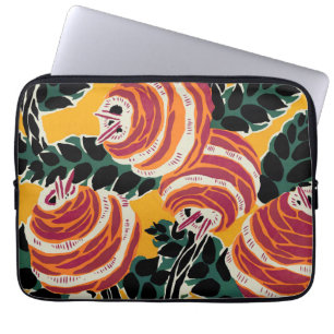 Senapsgul & Orange Art Deco Blommig Dekor Laptop Fodral