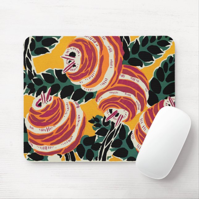 Senapsgul & Orange Art Deco Blommig Dekor Musmatta (Med mus)