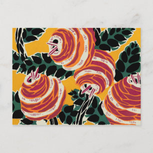 Senapsgul & Orange Art Deco Blommig Dekor Vykort