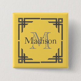 Senapsgult grått geometriskt gränsMonogramnamn Knapp