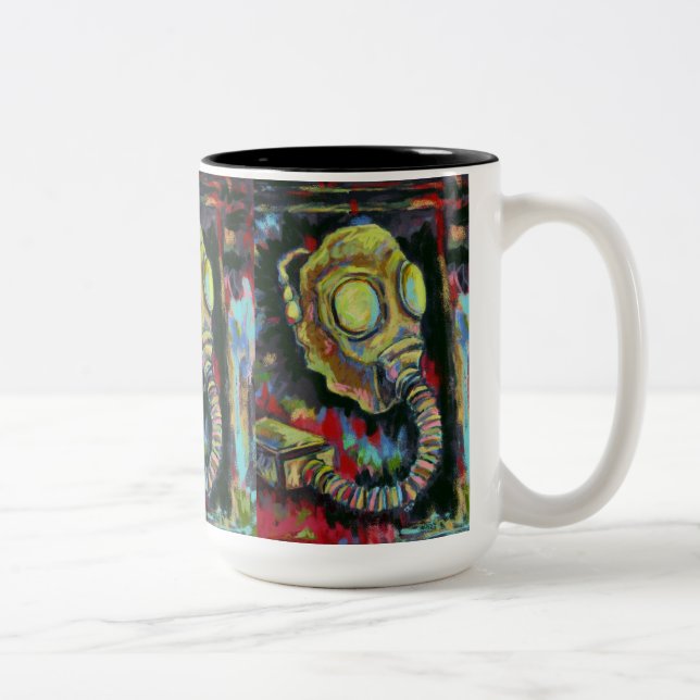 Senapsgult konst för gasmaskkaffemugg Två-Tonad mugg (Höger)