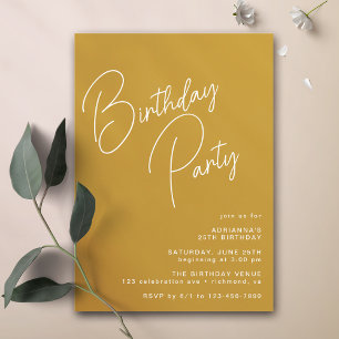 Senard Gult   Modern Typografi Boho Birthday Inbjudningar
