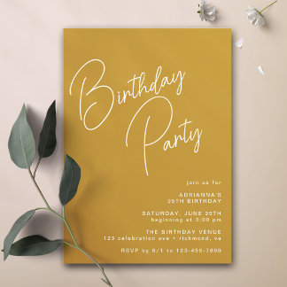 Senard Gult | Modern Typografi Boho Birthday Inbjudningar