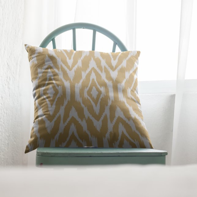 Senard Gult och White Ikat Mönster Pillow Kudde (Skapare uppladdad)