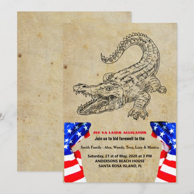 Senare bjuder Alligator ut partiinbjudan Inbjudningar (Fram/baksida)
