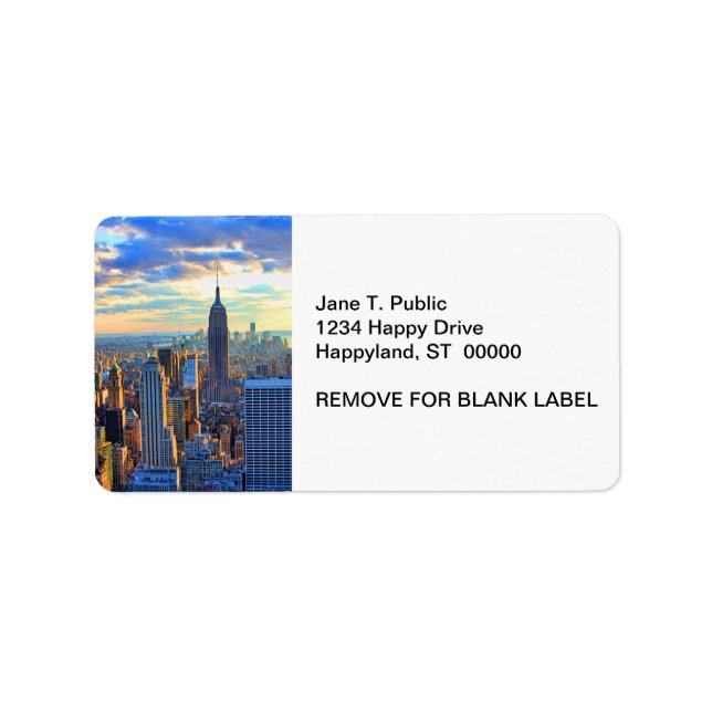 Senare eftermiddag NYC Skyline som solnedgång Adressetikett (Framsidan)