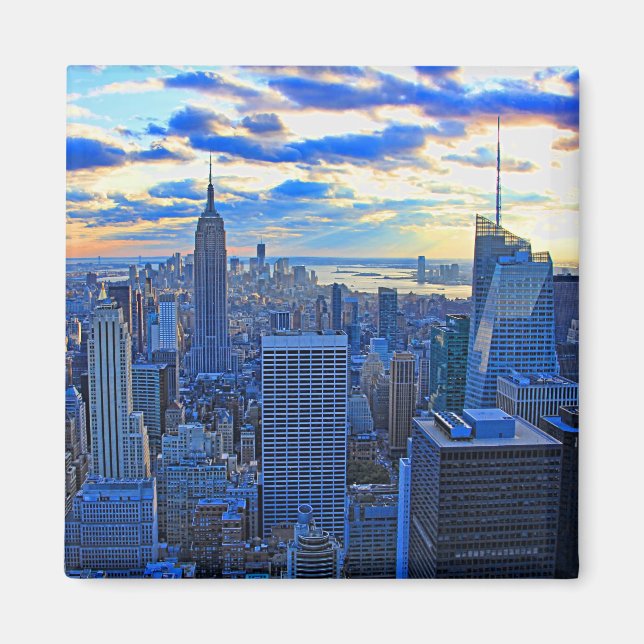 Senare eftermiddag NYC Skyline som solnedgång närm Magnet (Framsidan)