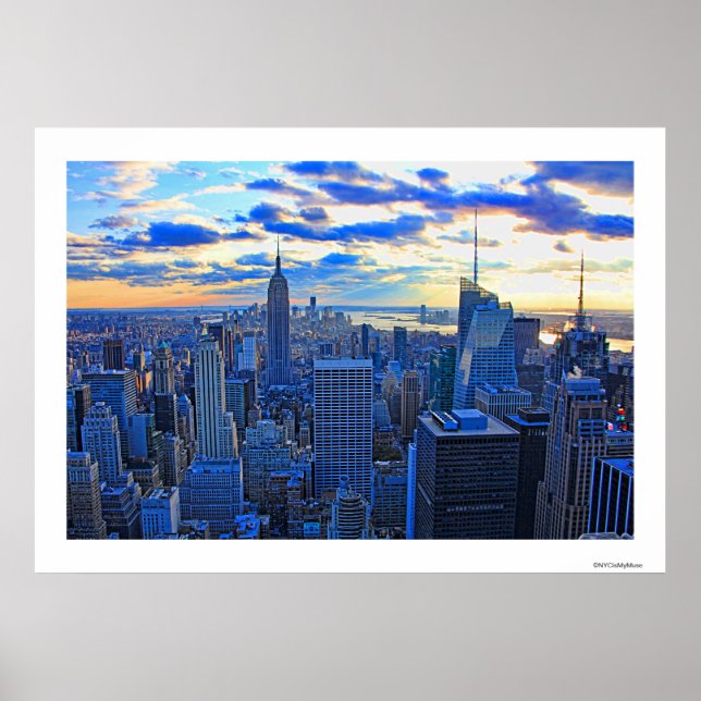 Senare eftermiddag NYC Skyline som solnedgång närm Poster (Framsidan)