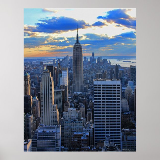 Senare eftermiddag NYC Skyline som solnedgång Poster (Framsidan)