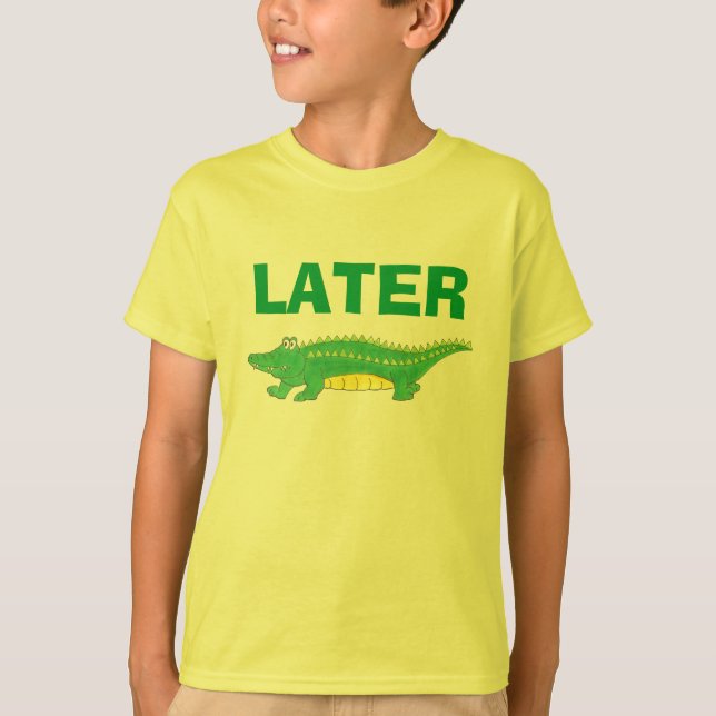 Senare Gator Grönt Gult Alligator Tee Shirt (Framsida)