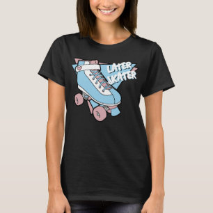 Senare Skater Pastel Rosa Blue Tecknad Rollerskate T Shirt