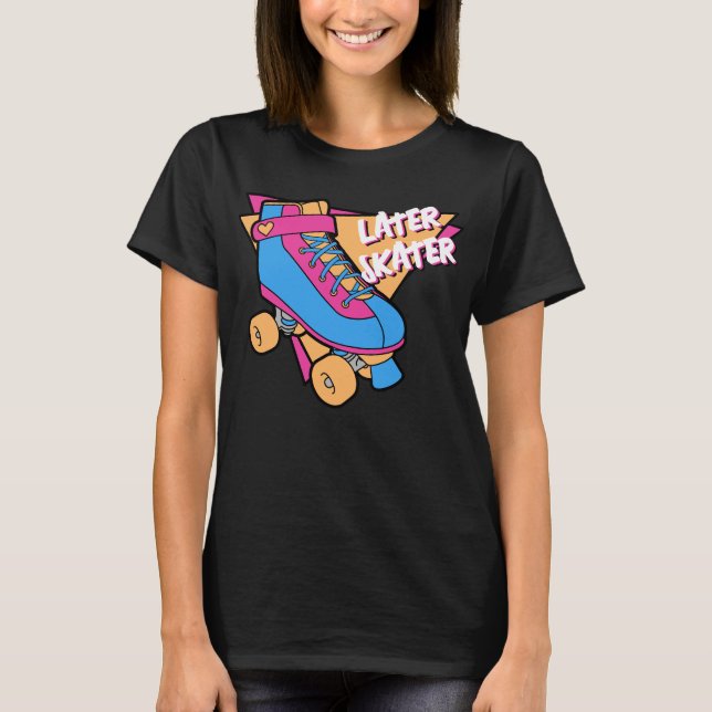 Senare Skater Rosa Blue 80s Tecknad Roller Skate T Shirt (Framsida)