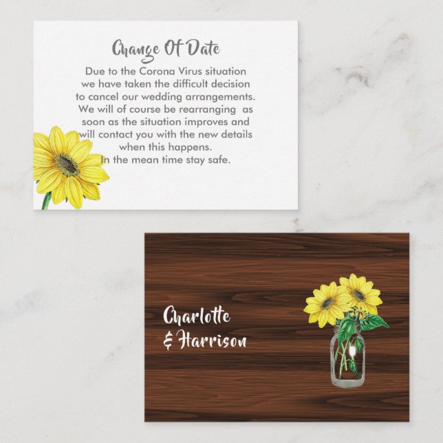 Senarelagd ändring av datummeddelande från Bröllop Tilläggskort (Fram/baksida)