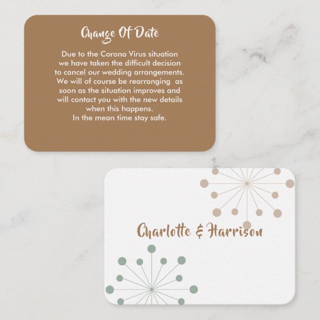 Senarelagd ändring av datummeddelande från Bröllop Tilläggskort (Fram/baksida)