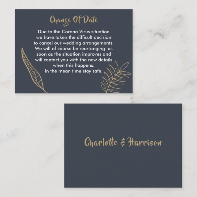 Senarelagd ändring av datummeddelande från Bröllop Tilläggskort (Fram/baksida)