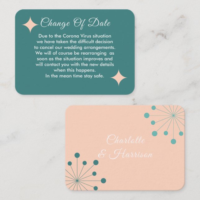 Senarelagd ändring av datummeddelande från Bröllop Tilläggskort (Fram/baksida)