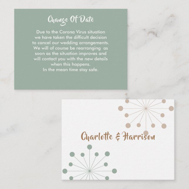 Senarelagd ändring av datummeddelande från Bröllop Tilläggskort (Fram/baksida)