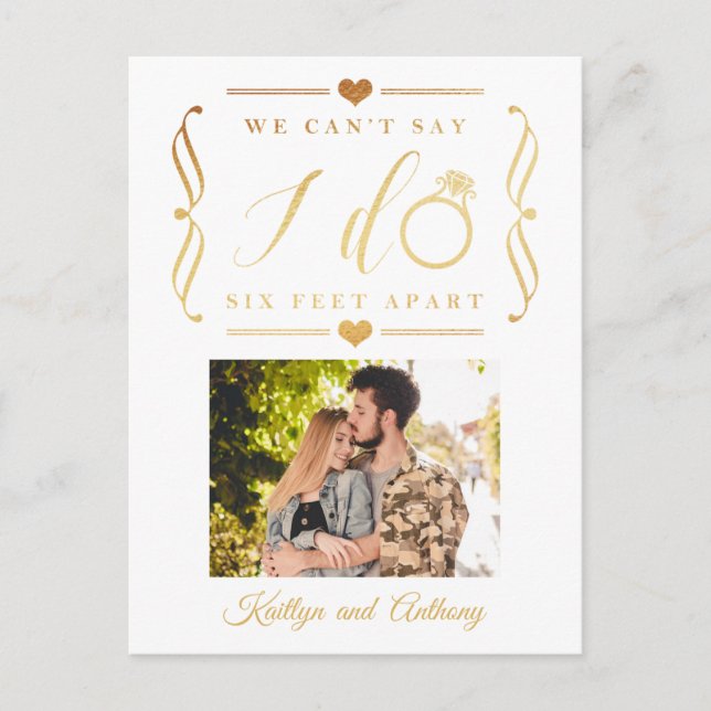 Senareläggning av datum för sex fot med Bröllop Meddelande Vykort (Framsida)