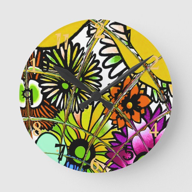 Senast färgrik fantastisk blommönsterdesign Art. Rund Klocka (Framsida)