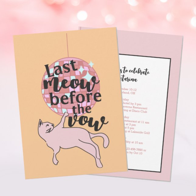 Senast tillbringad före vow Disco Cat Bachelorette Inbjudningar (Skapare uppladdad)