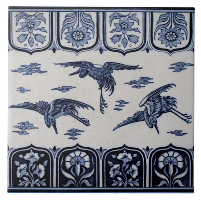 Senaste 1800-talskassan Repro Minton Blue Gräns Ti Kakelplatta (Framsidan)