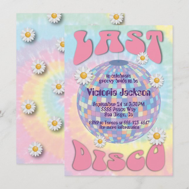 Senaste Disco Boll Bachelorette Party 1970-talet Inbjudningar (Fram/baksida)