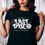 Senaste Disco Namn Retro Silver 70-talet Bachelore T Shirt<br><div class="desc">Förra 1970-talet stil-servitör t-shirt. Skeva har retro-typsnittet boll och svart och silver med texten senast i disco. Klicka på Anpassa om du vill lägga till namn och information eller redigera verktyg för ytterligare redigering.</div>