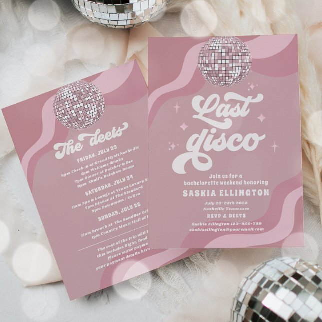 Senaste Disco Retro 70 Bachelorette Helg Itinerary Inbjudningar (Skapare uppladdad)
