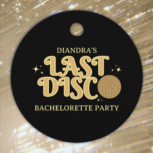 Senaste Disco Retro Black och Guld 70-talet Bachel Gåvor Etiketter (last disco retro 70s golden bachelorette party favor tag)