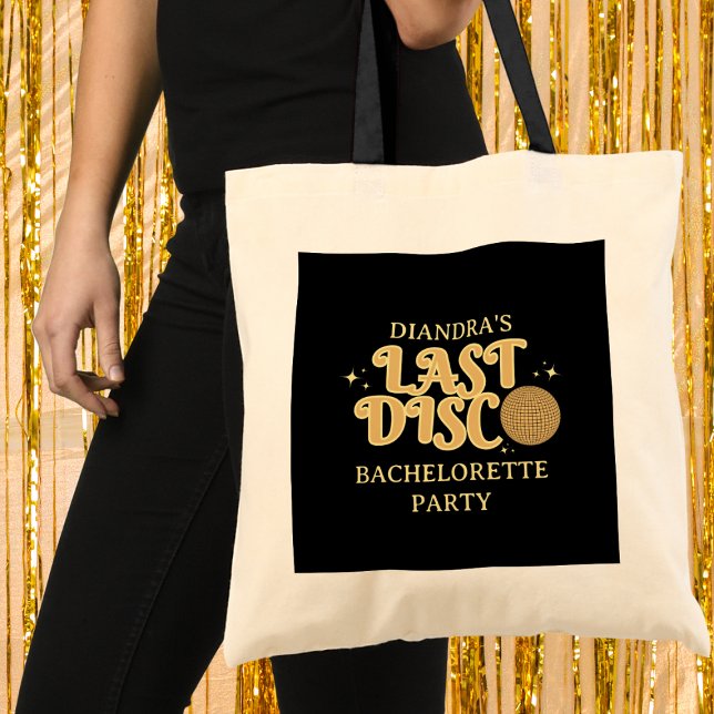 Senaste Disco Retro Black och Guld 70-talet Bachel Tygkasse (last disco 70s retro golden bachelorette party tote bag)