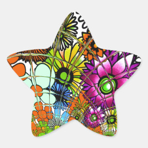 Senaste färgade Blommönstret Design Art Stjärnformat Klistermärke