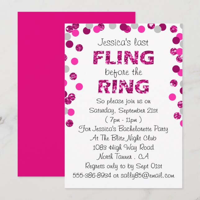 Senaste gången före Bachelorette-partiet i Ring Inbjudningar (Fram/baksida)