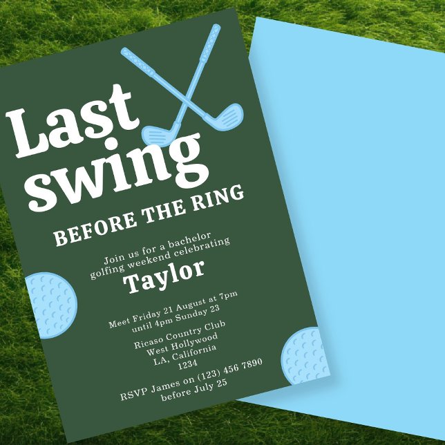 Senaste gången före Golf Bachelor i Ring Inbjudningar (Last Swing Before The Ring Golf Bachelor Invitations by Ricaso. Golfing weekend for the groom to be)