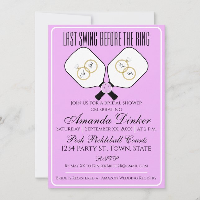 Senaste gången före Pickleball Ring i Bröllop Inbjudningar (Framsida)