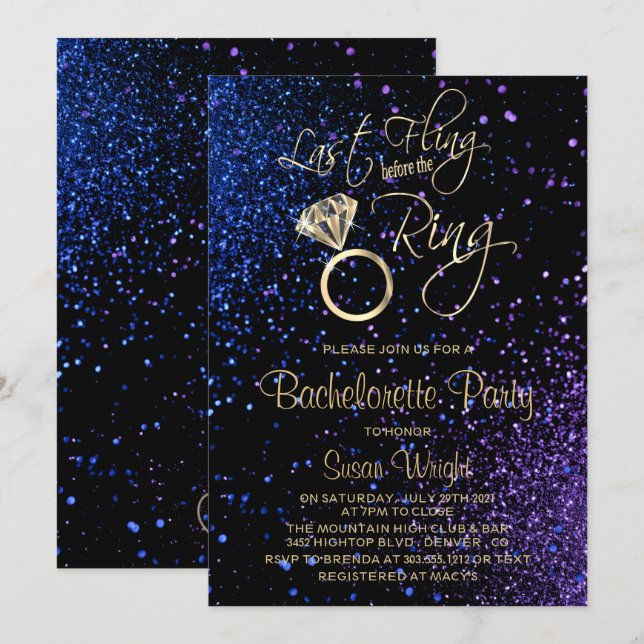 Senaste gången före Ring Blå Lila Inbjudningar (Fram/baksida)
