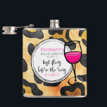 Senaste gången före Vilden Bachelorette i Ring Fickplunta<br><div class="desc">En kolv för en bachelorettfest. En leopard spottar mönster mot en bakgrund. En coola tittar glas av vin i tjockt svart bläck. Vin inuti glaset är shock rosa. Vit och ljusa färger. Anpassa med din bachelorette-info på en vit hand plockade-cirkel. Sista utfyllningen före ring skrevs i ett coola trendig-teckensnitt.</div>