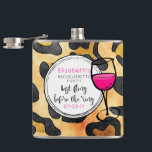 Senaste gången före Vilden Bachelorette i Ring Fickplunta<br><div class="desc">En kolv för en bachelorettfest. En leopard spottar mönster mot en bakgrund. En coola tittar glas av vin i tjockt svart bläck. Vin inuti glaset är shock rosa. Vit och ljusa färger. Anpassa med din bachelorette-info på en vit hand plockade-cirkel. Sista utfyllningen före ring skrevs i ett coola trendig-teckensnitt.</div>
