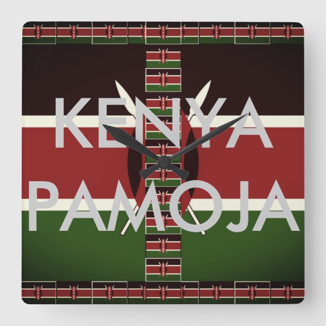 Senaste härliga Kenya Pamoja (tillsammans anden) Fyrkantig Klocka (Framsida)