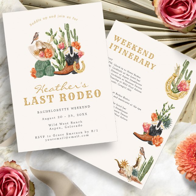 Senaste inbjudan till Rodeo Bachelorette (Watercolor Boho Wild West Last Rodeo Bachelorette Invitation by Painted Paperie
)