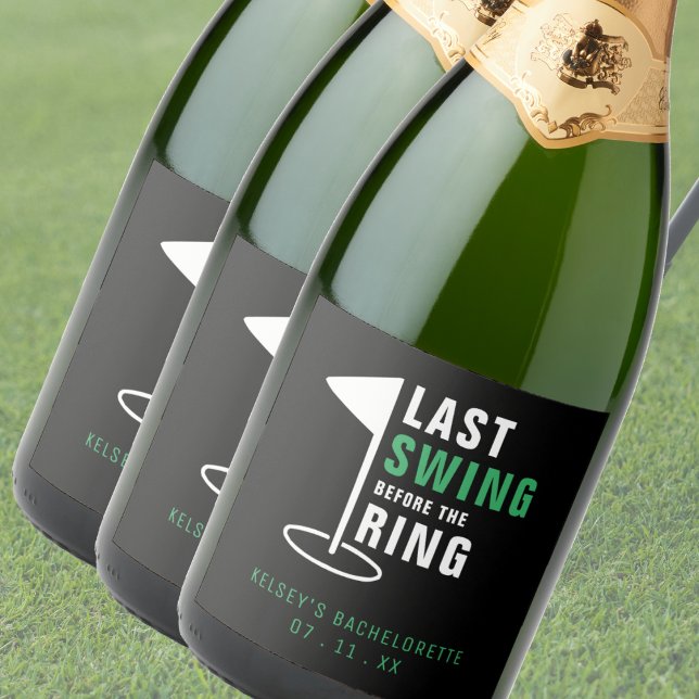 Senaste mötet inför Golf Bachelorette-partiet i Ri (Last Swing Before the Ring Golf Bachelorette Party Sparkling Wine Label)