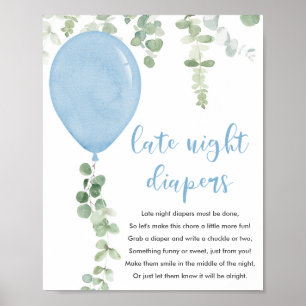 Senaste nattblöjor skriver blåa ballonger babydusc poster