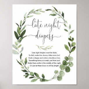 Senaste natten, dagstidningar, babyduschspel, grön poster