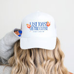 Senaste popup på Kusten Aperol Spritz Bachelorette Keps<br><div class="desc">"Sista tosten på Kusten Aperol Spritz" är en pulant bachelorette-svit som fångar kärnan av kustnära firande. Konstruktionen har en framträdande plats med två illustrerade Aperol Spritz-glas som klumpar ihop, omgivna av segment av orange, och som tillför en uppfriskande och snygg beröring. Samlingen användor en slående kombination av fetstil, blått och...</div>
