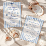 Senaste popup på Kusten Bachelorette Itinerary Inbjudningar<br><div class="desc">Sätt fart för ett oförglömligt firande med vår "Sista Toast på Kusten"-ambulerande inbjudan! Med mjuka havsblyer, hand plockade-säsongsillustrationer och strandillustrationer, en coquette-butik och chic nautiskt inslag, fångas en kustflykts charm. Elegantens typografi och blå accenter sätter perfektens vibe för ett 30A-, Charleston-, Hamptons-, Miami- eller något annat parti som kallas serut-bachelorette....</div>