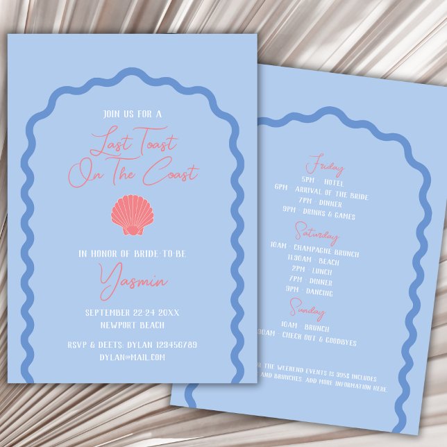 Senaste popup på Kusten-beach Bachelorette Inbjudningar (last toast on the coast beach bachelorette party invitation weekend itinerary)